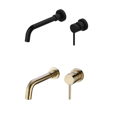 Black or Brushed Gold or White Brass Bathroom Sink Faucet Conceal Separated Hot Cold Water Mixer Basin Taps Wall Mounted