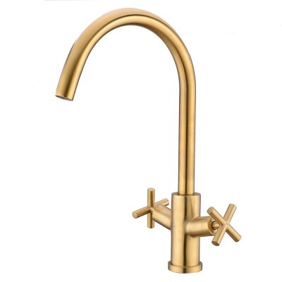 Kitchen Faucet Hot And Cold Kitchen Water Tap Mixer Dual Sink Rotation With Aerator For Kitchen Brass Brushed Gold 2 handles tap