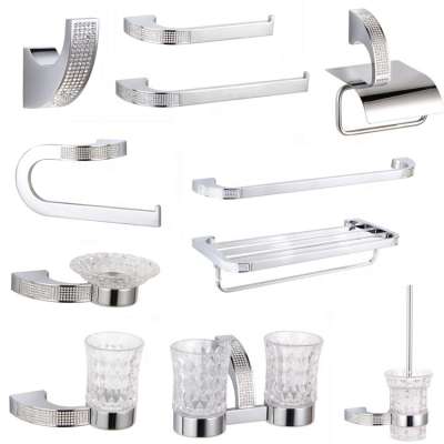 Czech Crystal Bathroom Hardware Set Robe Hook Towel Rail Rack Bar Shelf Toothbrush Holder Bathroom Accessories Chrome