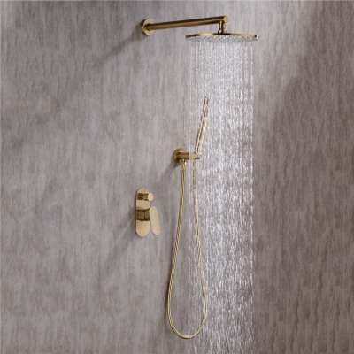 Bathroom Shower Faucet 2 Ways Mixer Water Set Wall Mounted Rainfall Shower Head 8-12 Inch,Solid Brass Brushed Gold Shower Faucet