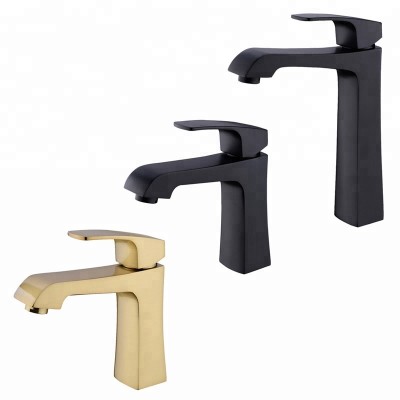 Brass Brush Gold Black Basin Faucet Sink Tap Bathroom Hot Cold Water Mixing Taps Square Deck Mounted Faucets