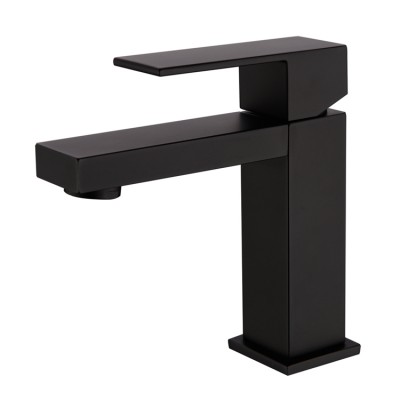 Black Square Deck Mounted Basin Sink Faucet Hot & Cold Mixer Bathroom Tap Single Handle