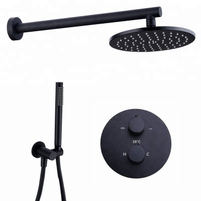 Brass Black Shower Faucets 8-12 Inch Bathroom Shower Diverter 2&3 Ways Thermostatic Valve Shower System