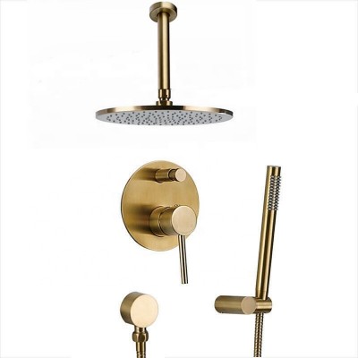 Bath Shower Faucets 8-10" Rain Shower Head Bathroom Diverter Mixer Valve Shower System Wall Mounted Solid Brass Brushed Gold